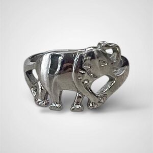 Elephant Ring Silver Tone Stainless Steel Trunk Up Animal Lover Majestic Magic